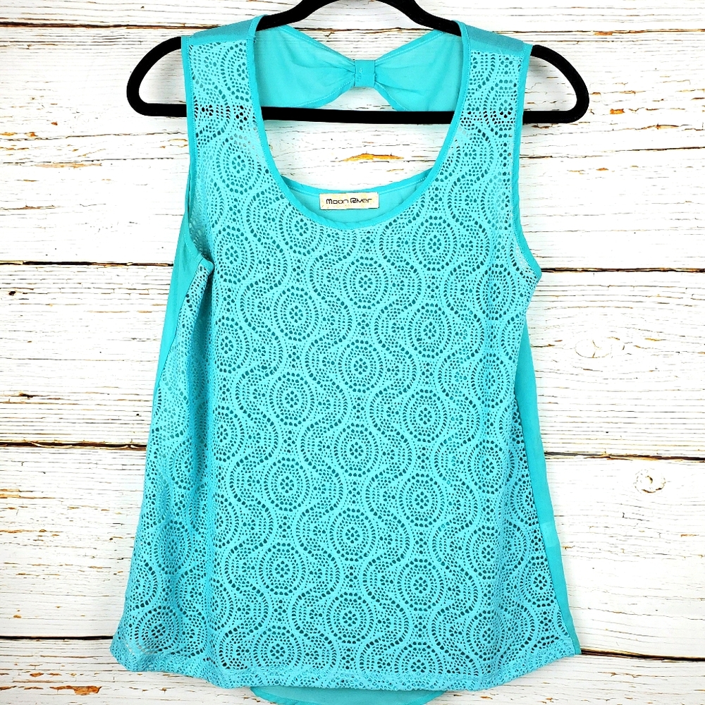 Moon River Lacey Front Sleeveless Top